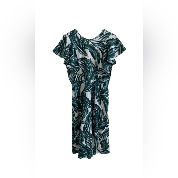 Who What Wear Tropical Palm Print Linen Blend Midi Dress - Picture 4 of 8